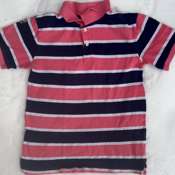 Children's Place boys short sleeve stripped pique polo in pink and navy blue - Picture 1 of 1